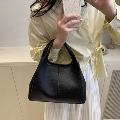 Sac Seau en Cuir PU pour Femmes Minimaliste Motif Lychee Sac Bandoulière Sensation Haut de Gamme Grande Capacité Sac à Main Épaule