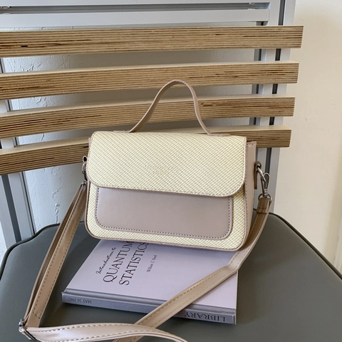 Koreanischer Stil Minimalistische Damen Umhängetasche PU Leder Webstruktur Kleine Quadratische Handtasche Vielseitige Umhängetasche