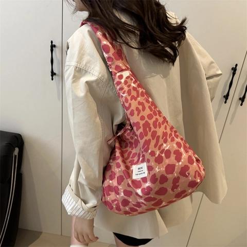 Borsa Tote da Donna in Tela con Stampa Leopardata Grande Capacità Stile Vintage Bohémien Borsa a Spalla Casual per lo Shopping