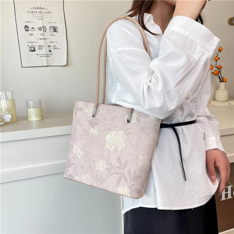 Damen Tote Bag Mit Blumenmuster Große Kapazität PU Leder Umhängetasche Elegante Handtasche Mit Blumenmuster Für Den Alltag