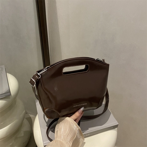 Bolso Bandolera de Cuero PU Brillante para Mujer Moda Asa Superior Bolso de Hombro Con Correa Ajustable Color Sólido Bolso Cubo