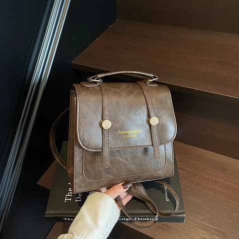 Vintage PU Leder Mini Rucksack Damen Trendy Preppy Stil Kleine Kuriertasche Hochwertige Textur Casual Schule Tagesrucksack Handtasche