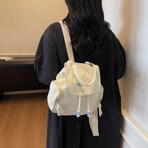 Casual Cloth Mini Backpack For Women Fashion Embroidered Small Rucksack Adjustable Strap Daily Shoulder Bag Daypack
