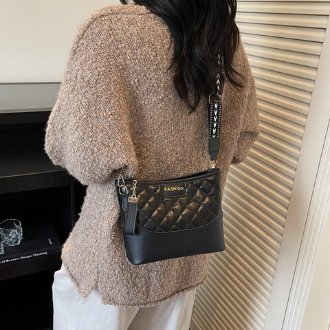 Bolso Bandolera de Rombo Acolchado de Nicho para Mujer 2025 Nueva Moda Cuero PU Contraste de Color Correa Ancha Bolso de Hombro Elegante Bolso Hobo