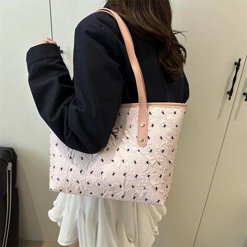 Damen PU Leder Schleife Tote Bag Gesteppt Große Kapazität Schultertasche Koreanische Mode Süß Lässig Alltag Handtasche