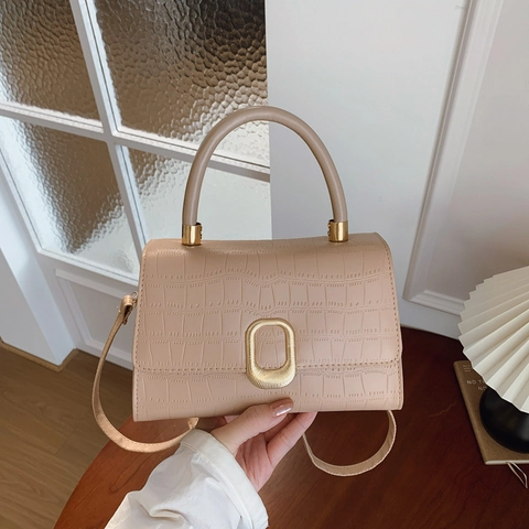 Elegante Krokodilmuster PU Leder Kleine Quadratische Tasche Für Damen Goldene Schnalle Griff Umhängetasche Pendler Handtasche