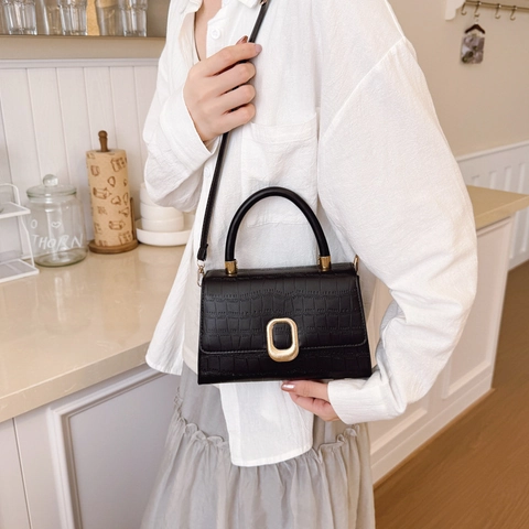 Elegante Krokodilmuster PU Leder Kleine Quadratische Tasche Für Damen Goldene Schnalle Griff Umhängetasche Pendler Handtasche