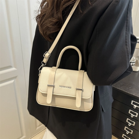 Fashion PU Leather Litchi Texture Messenger Bag For Women Niche Small Square Crossbody Bag With Top Handle And Shoulder Strap