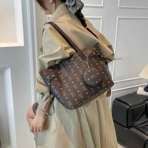 Borsa Tote da Donna Grande Capacità Stampa Orso Retro Borsa a Tracolla in Pelle PU Con Mini Portamonete Pendolare