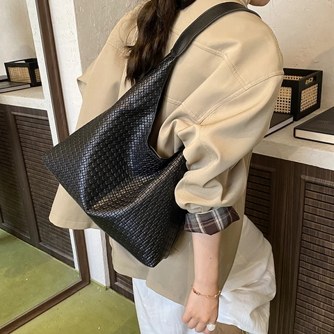 Große Kapazität Gewebte PU Leder Schulter Tote Bag Mit Innentasche Retro Commuter Hobo Handtasche Für Damen Alltag
