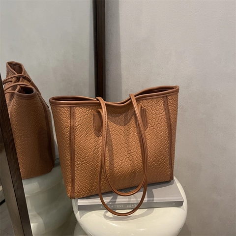 Γυναικεία Πλεχτή Τσάντα Tote Μεγάλης Χωρητικότητας Αστική Μινιμαλιστική Δερμάτινη PU Τσάντα Ώμου Μόδα Τσάντα Μασχάλης Casual Γραφείου