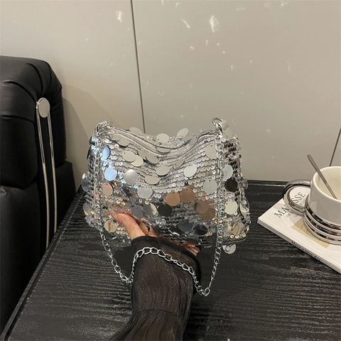 Damen Mode Pailletten Kette Umhängetasche Vintage Luxuriöse Kleine Quadratische Schultertasche Für Party Hochzeit Abend Alltag Gold Silber Schwarz Lila