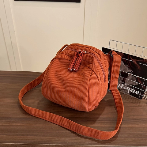 Women Corduroy Crossbody Bag Casual Solid Color Shoulder Bag Fashion School Style Small Square Messenger Bag With Woven Zipper Pull