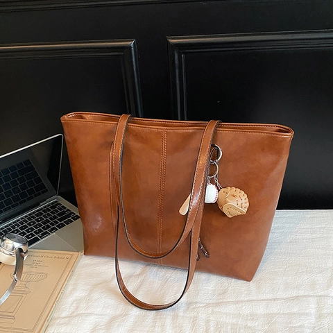 Bolso Tote de Gran Capacidad para Mujer de Cuero PU Retro Bolso de Hombro Estilo Simple Urbano Bolso de Trabajo