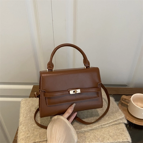 Luxus Strukturierte Handtasche Für Damen Vintage PU Leder Umhängetasche Mit Gold Drehverschluss Elegante Quadratische Tasche