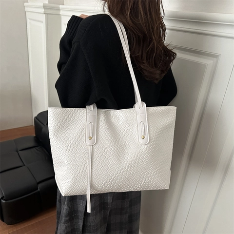 Damen Große Kapazität Gewebte Tragetasche Urbaner Minimalismus Kunstleder Weben Schultertasche Mode Handtasche Für Den Alltag