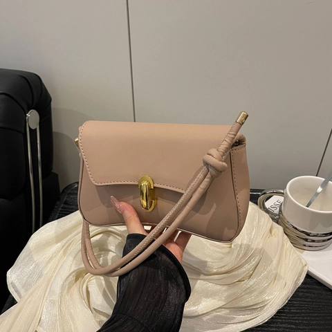 Bolso de Hombro Minimalista de Cuero PU para Mujer Correa con Nudo Elegante Bolso Sobaco Retro Cuadrado Bolso Bandolera Oro