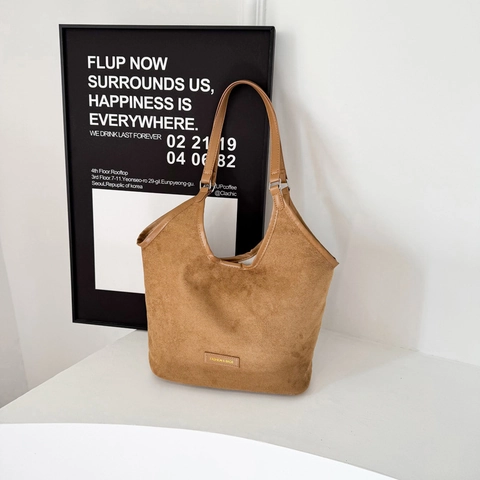 Women Corduroy Large Capacity Tote Bag Frosted Texture Shoulder Bag Solid Color Versatile Lazy Style Commuter Handbag