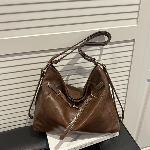 Women Large Capacity PU Leather Tote Bag Minimalist Hobo Shoulder Bag With Adjustable Strap For Commuting Daily Casual Use