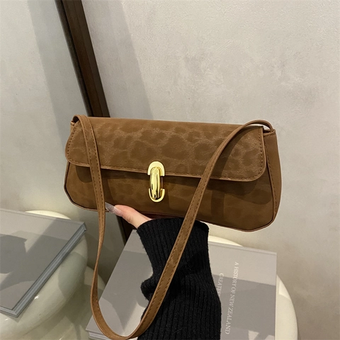 Borsa Sottobraccio in Finta Pelle Scamosciata Leopardata per Donna Vintage Minimalista Urbana Borsa a Spalla con Fibbia Dorata