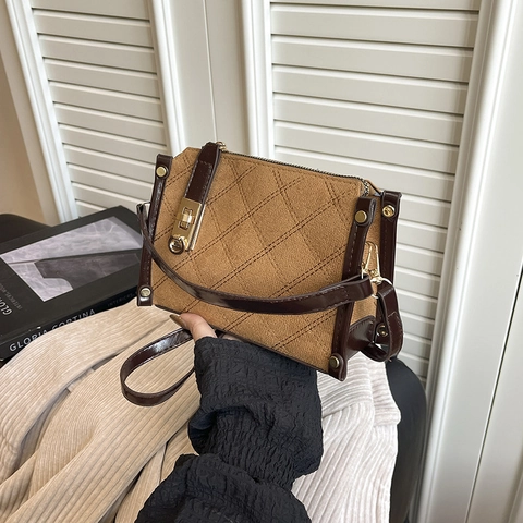 Sac Bandoulière Petit Carré Matelassé Vintage Pour Femmes Motifs Losanges Minimalistes Sac À Épaule En Polyester Avec Serrure