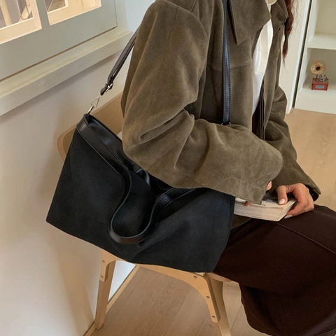 Große Kapazität Vintage Wildlederimitat PU Leder Tote Tasche Für Damen Retro Lässig Pendler Schulter Umhängetasche