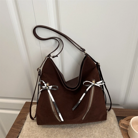 Borsa Tote da Donna di Grande Capacità Con Fiocco Cerniera Decorativa Borsa a Spalla in Pelle Sintetica Casual da Pendolare