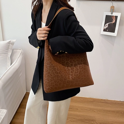 Borsa Hobo Vintage con Stampa Leopardata da Donna Grande Capacità Borsa a Spalla in Pelle PU Borsa Tote Sottobraccio Giornaliera