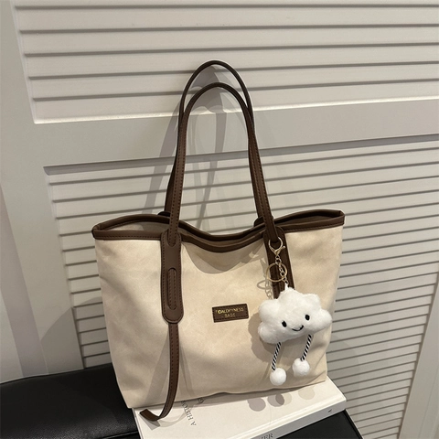 Damen Vintage Tragetasche Mit Großer Kapazität Denim Canvas Shopper Mit Wolkenanhänger Lässige Schultertasche Für Pendler
