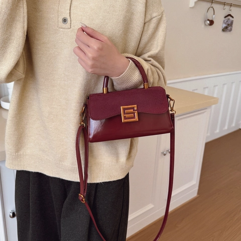 Vintage PU Leer Splicing Crossbody Tas Voor Vrouwen Retro Kleine Vierkante Tas Met Metalen Slot Handvat Schoudertas Dagelijks