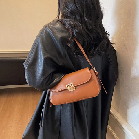 Minimalistische Retro Damen PU Leder Umhängetasche Vintage Achselhöhle Quadratische Tasche Mit Metallschloss Pendeltasche