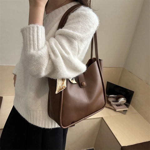 Damen Urban Minimalist PU Leder Tote Tasche Mit Seidenschal Große Kapazität Schultertasche Pendeln Handtasche Achselhöhle Tasche