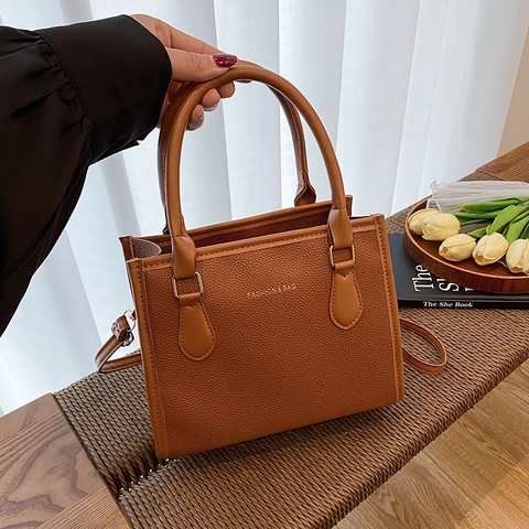 Women PU Leather Crossbody Bag Lychee Texture Square Handbag Fashion Large Capacity Shoulder Tote Bag For Work Daily Life