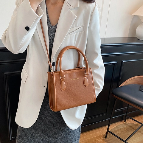 Women PU Leather Crossbody Bag Lychee Texture Square Handbag Fashion Large Capacity Shoulder Tote Bag For Work Daily Life