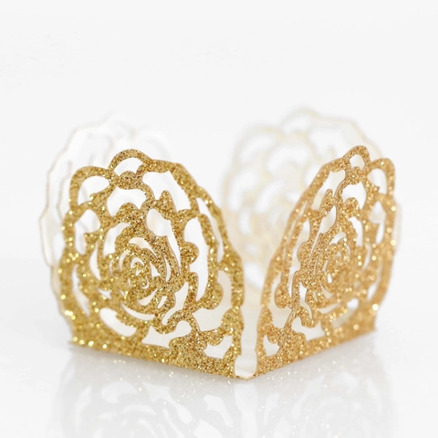 Involucro per Cioccolato Intagliato a Laser Rosa Svuotata Carta Perlata Brillantini Decorazione Caramelle per Matrimonio Festa