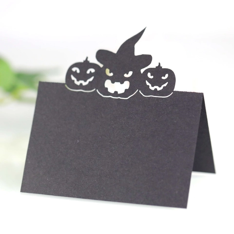 Cartes de Table Halloween Citrouille Chauve-Souris Découpées au Laser Ajourées Étiquettes de Nom de Table pour Décoration Fête Orange Noir Papier Perlé