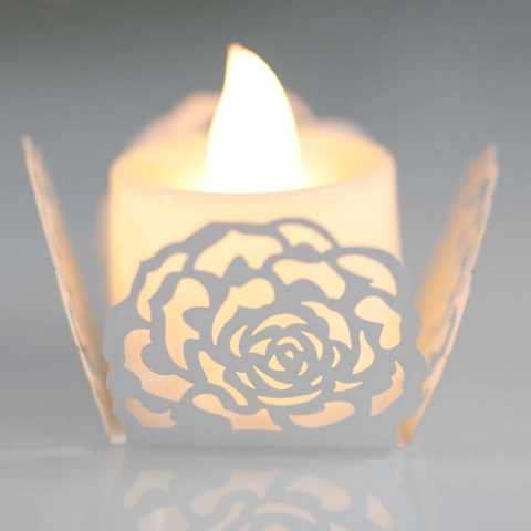 Laser Cut Rose Hollow Paper Candle Wrap LED Tea Light Cover For Wedding Party Valentine Day Romantic Table Decoration