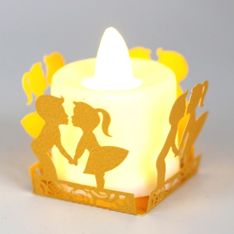 Hollow Paper Lampshade Wrap Only (Without Candle) Romantic Couple Silhouette Rose Laser Cut Decorative Night Light Cover For Wedding Party