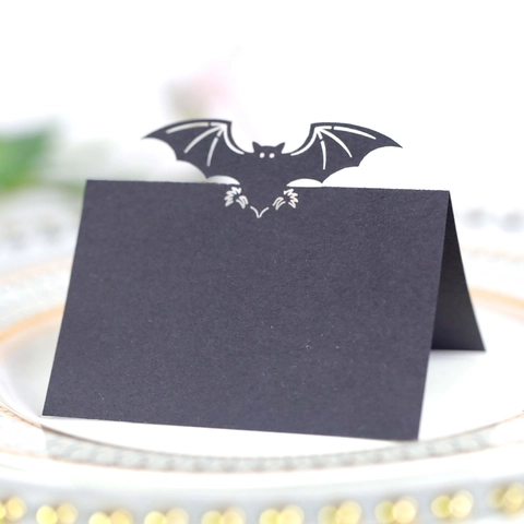 Halloween Bat Shape Laser Cut Place Cards Hollow Out Pearlescent Paper Seat Cards For Gothic Wedding Banquet Table Decor