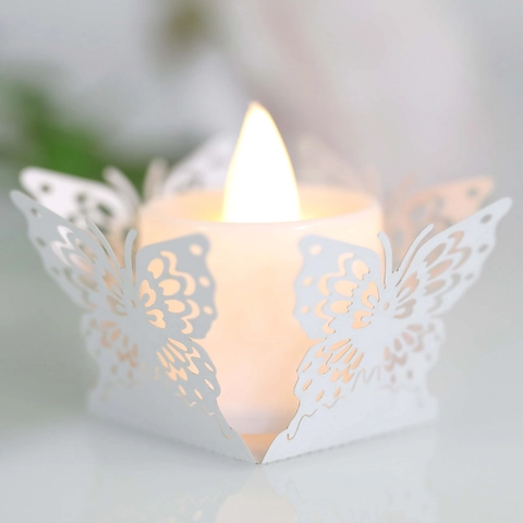 Laser Cut Butterfly Paper Lampshade For LED Tea Light Elegant Hollow Candle Holder Sleeve For Wedding Party Home Decor