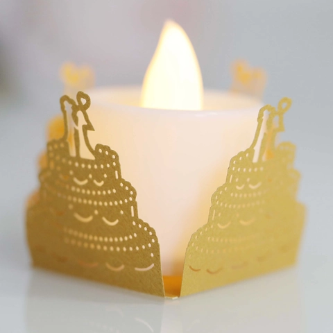 Laser Cut Paper Wedding Cake Pattern Candle Wraps Hollow Out Decorative Lamp Shades For Wedding Party Anniversary Home Decor