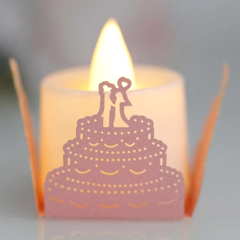 Laser Cut Wedding Cake Paper Lampshade With LED Candle Warm Yellow Light Romantic Decor For Wedding Valentine's Day Party