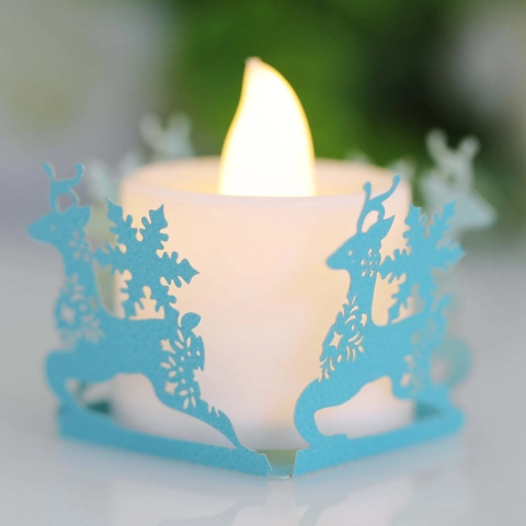 Laser Cut Paper Christmas Reindeer Snowflake Tea Light Candle Wrapper Lampshade For Festival Party Wedding Decoration