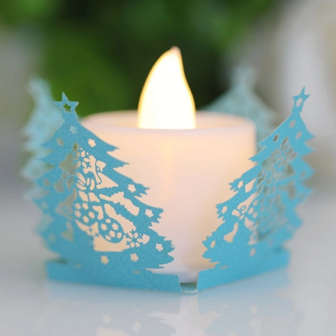 Christmas Tree Laser Cut Hollow Paper Lampshade Christmas Snowflake LED Electronic Candle Light Wrap Decoration Festival Party Wedding Supplies