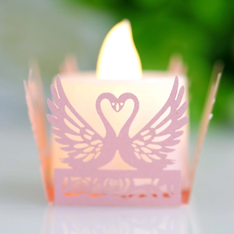 Romantic Swan Heart Laser Cut Paper Candle Wrap Lampshade For Wedding Valentine's Day Party Decoration Hollow Candle Holder Cover