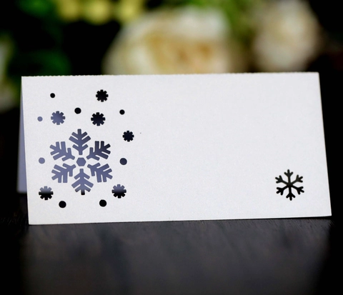 Segnaposti con Fiocco di Neve Intaglio Laser Carta Perlata Cartellini per Nomi Pieghevoli per Matrimonio Natale Festa