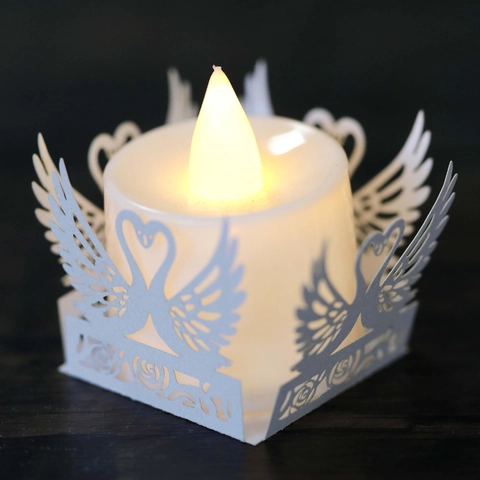 Romantic Swan Heart Laser Cut Paper Candle Wrap Lampshade For Wedding Valentine's Day Party Decoration Hollow Candle Holder Cover