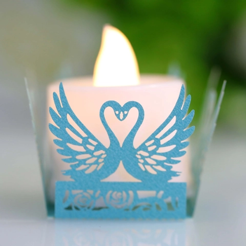 Laser Cut Paper Lampshade Swan Heart Rose Flower Candle Wrap Decor For Wedding Christmas Valentine Party Celebration Elegant Paper Wrap