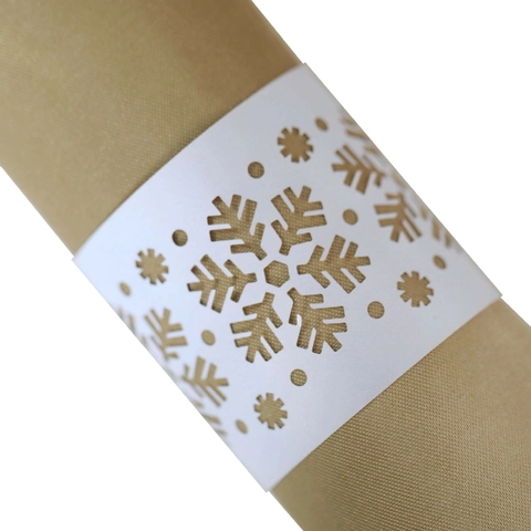 Servilleteros de Copo de Nieve con Corte Láser Papel Perlado Reflectante Decorativo Hebilla de Mesa Para Navidad Boda Banquete Cena