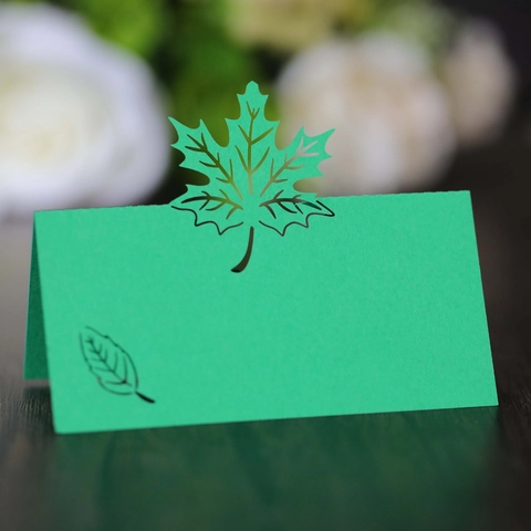 Laser Cut Maple Leaf Place Cards Pearlescent Paper Name Seat Cards For Wedding Banquet Party Table Decoration Hollow Foldable Table Decor